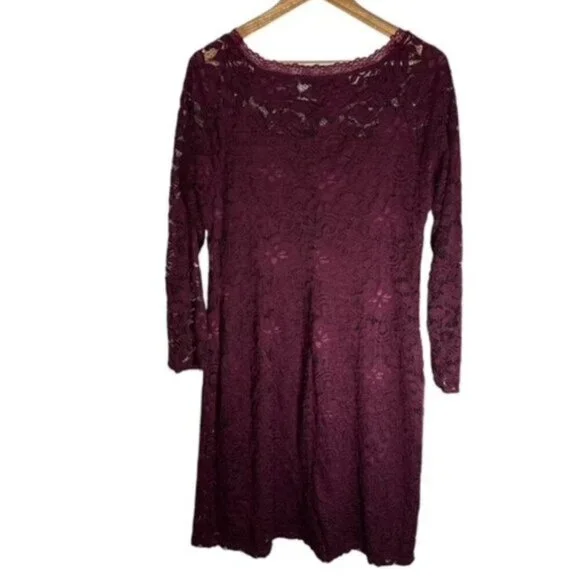 Lily & Lola Womens Lace Bodycon Dress Burgundy Stretch Size XL - Picture 2 of 10
